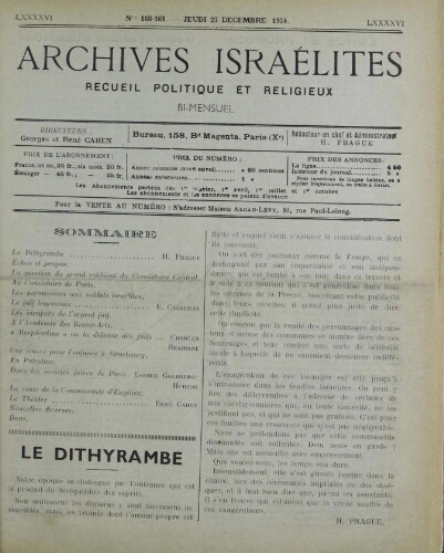 Archives israélites de France. Vol.96 N°100-101 (27 déc. 1934)